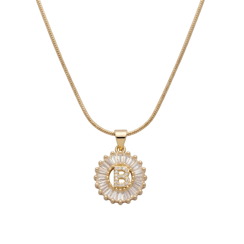 Initial Round Zirconia Hollow Letters Necklace - 18k Gold Plated