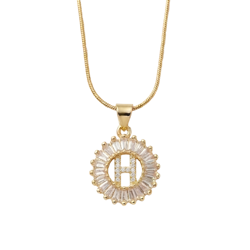 Initial Round Zirconia Hollow Letters Necklace - 18k Gold Plated