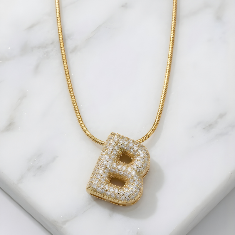 Pave initial necklace - 18k gold plated