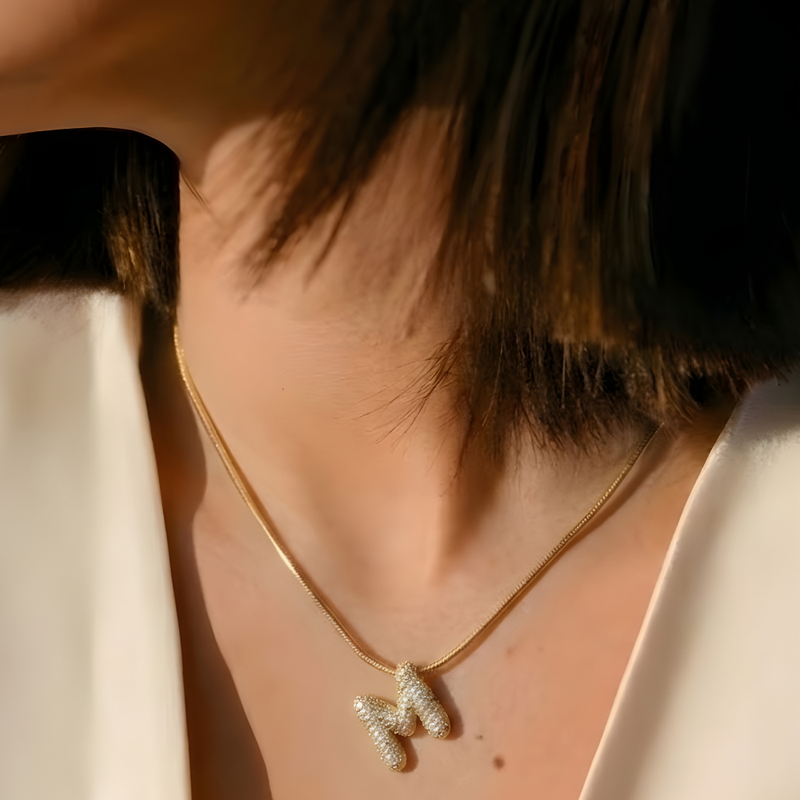 Pave initial necklace - 18k gold plated