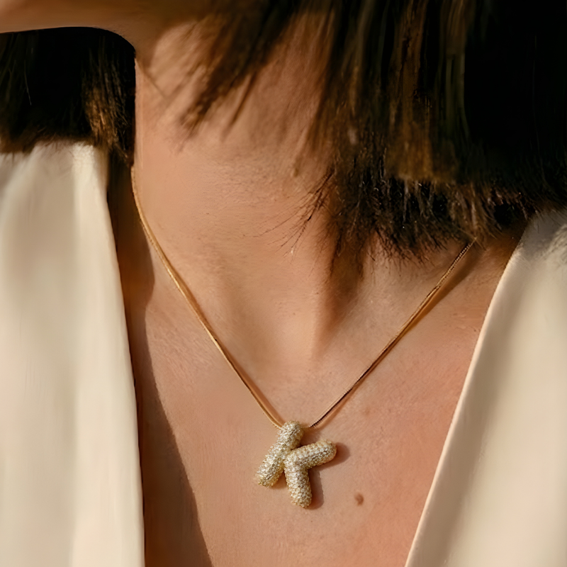 Pave initial necklace - 18k gold plated