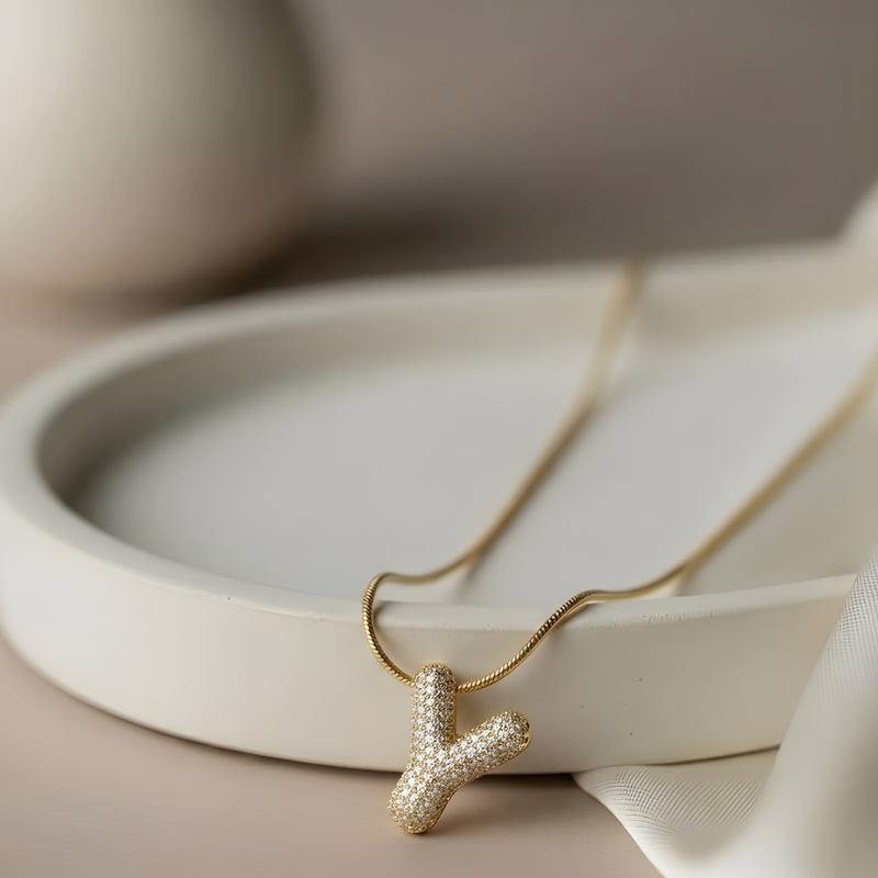 Pave initial necklace - 18k gold plated
