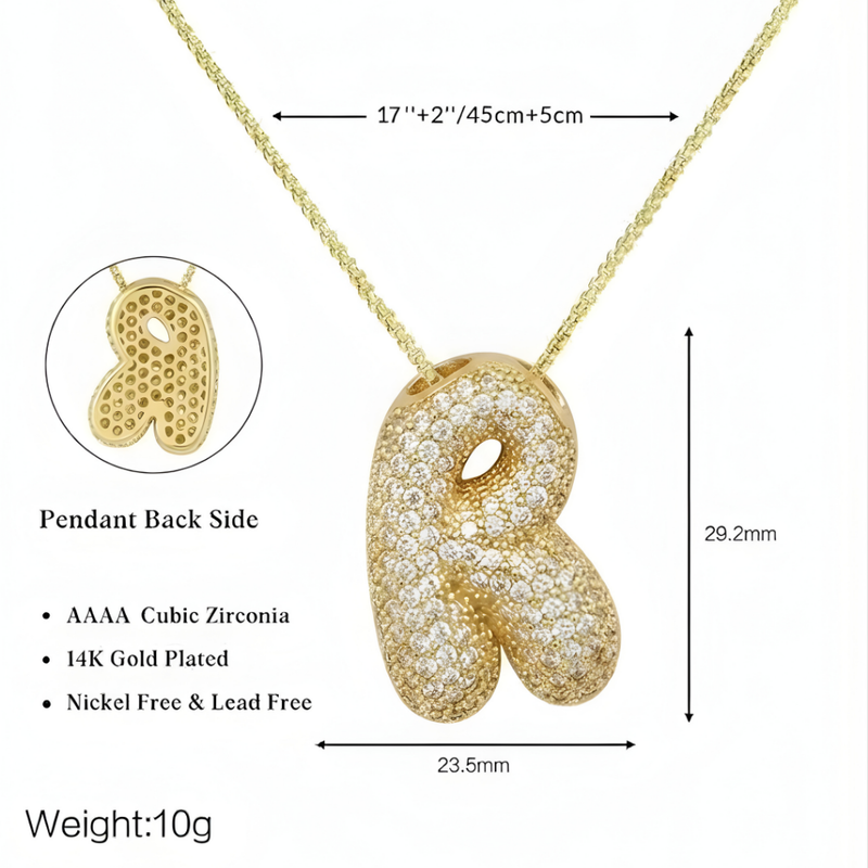 Bubble pave initial necklace - 18k gold plated