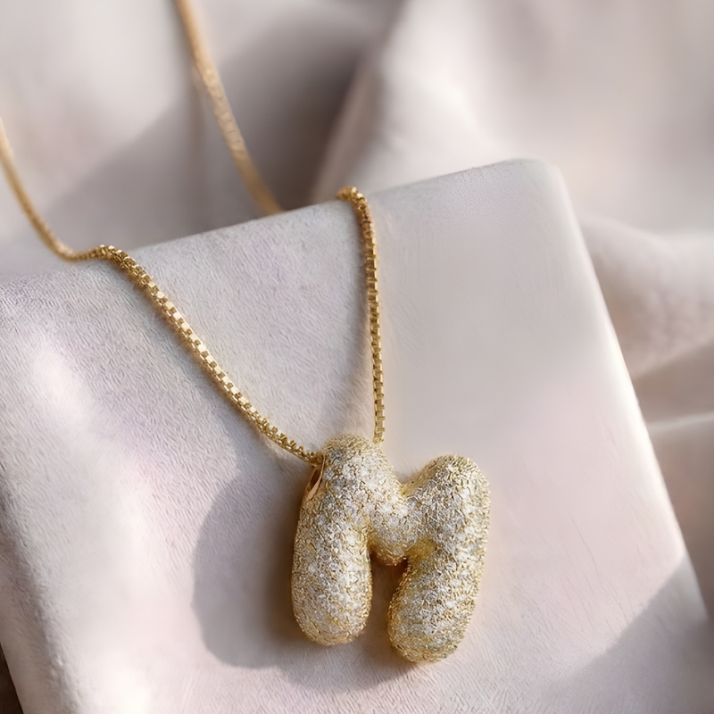 Bubble pave initial necklace - 18k gold plated