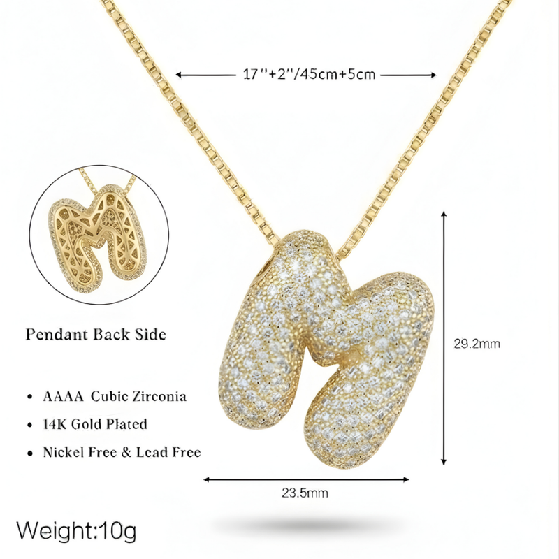 Bubble pave initial necklace - 18k gold plated