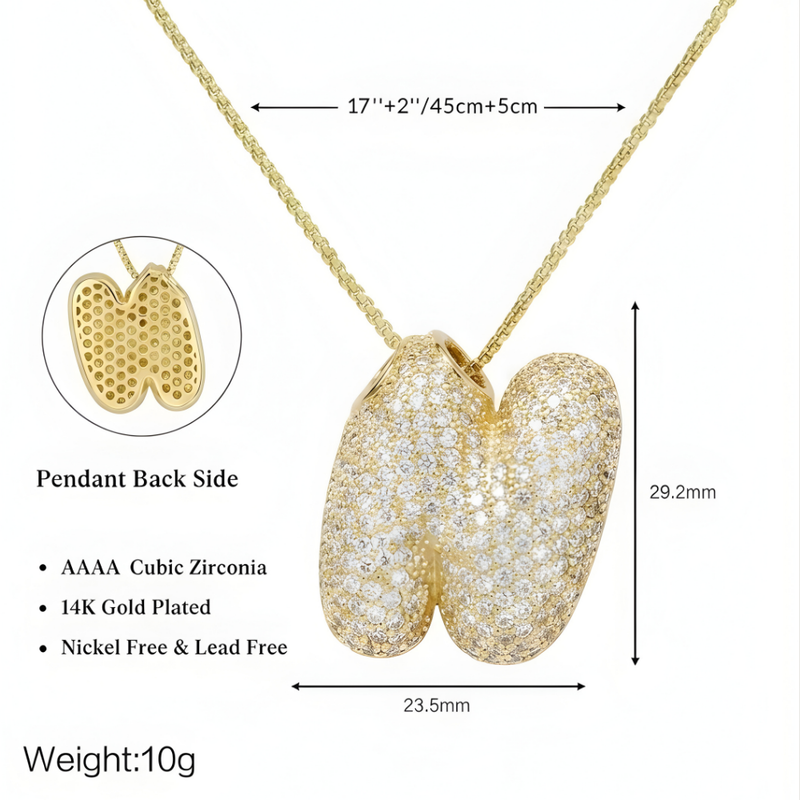 Bubble pave initial necklace - 18k gold plated