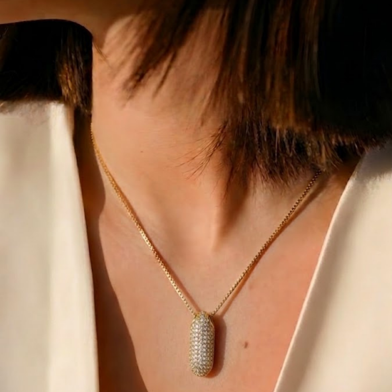 Bubble pave initial necklace - 18k gold plated