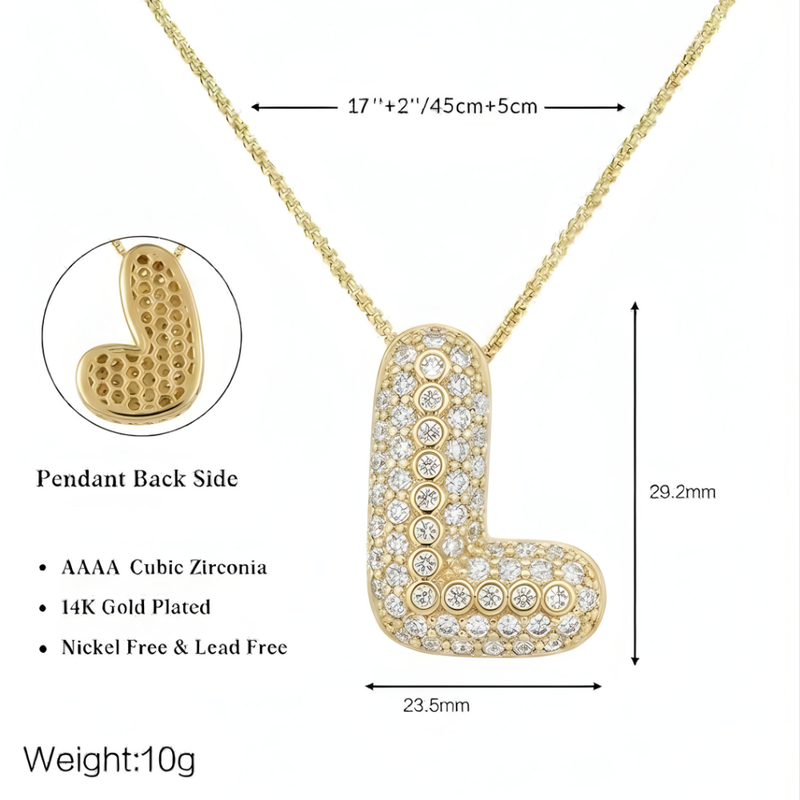 Bubble pave initial necklace - 18k gold plated