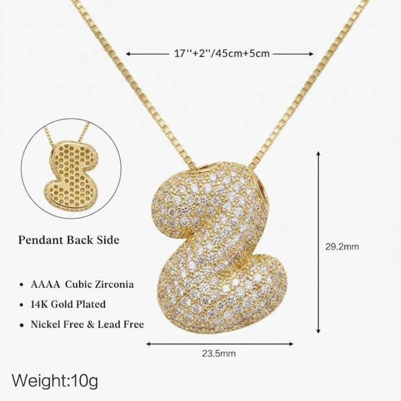 Bubble pave initial necklace - 18k gold plated