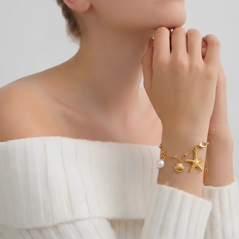Starfish Shell Pearl Multi Charm Bracelet