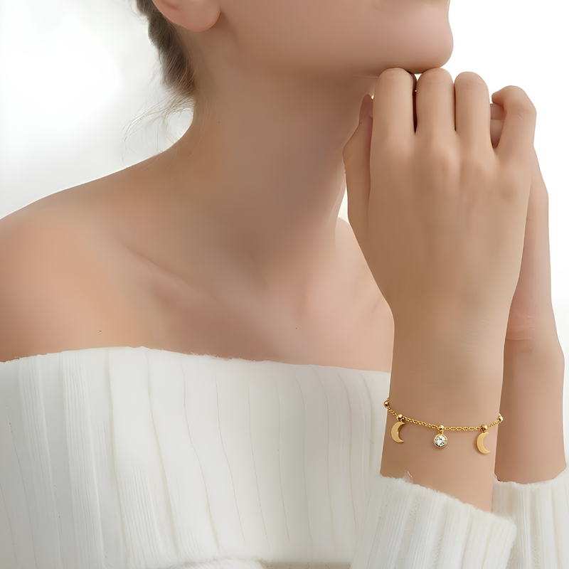 Crescent Moon Zirconia Charm Bracelet