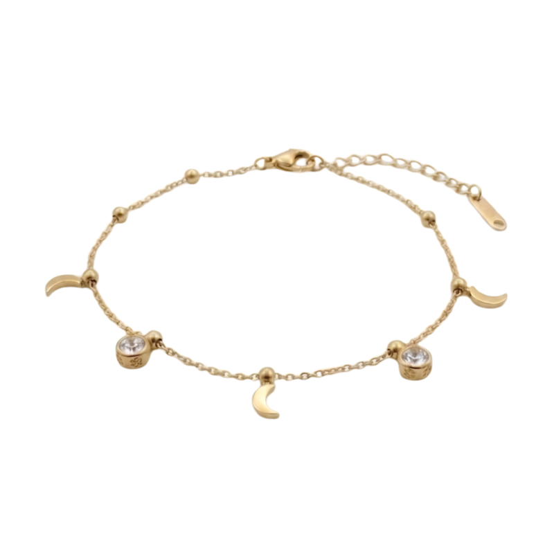 Crescent Moon Zirconia Charm Bracelet