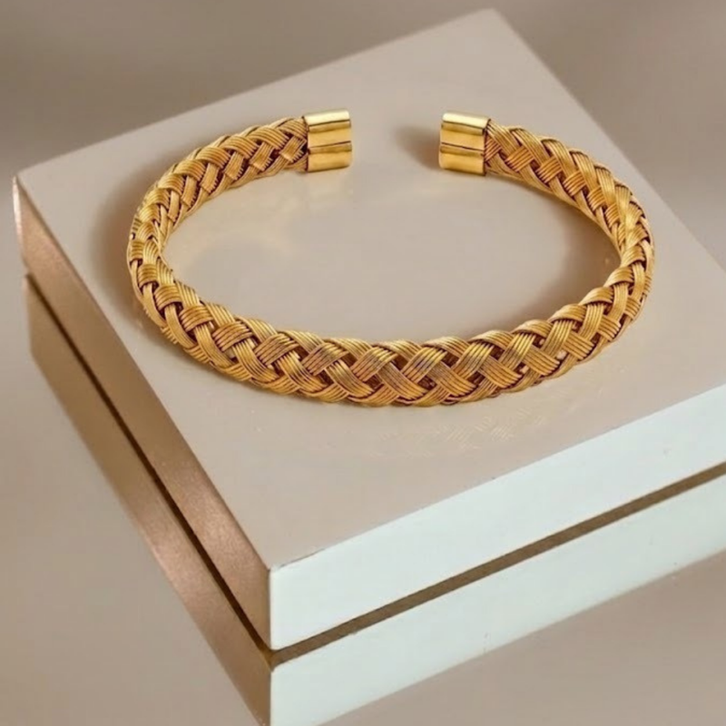 Golden Braided Weave Bangle