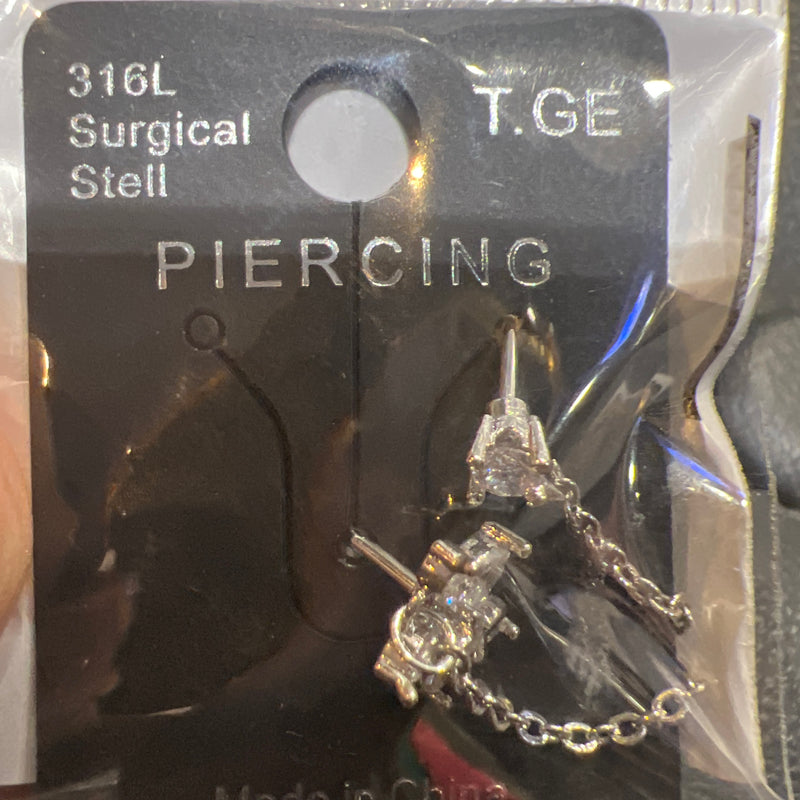 silver flower chain earing