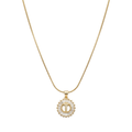 Initial Round Zirconia Hollow Letters Necklace - 18k Gold Plated