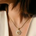 Initial Round Zirconia Hollow Letters Necklace - 18k Gold Plated