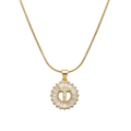 Initial Round Zirconia Hollow Letters Necklace - 18k Gold Plated