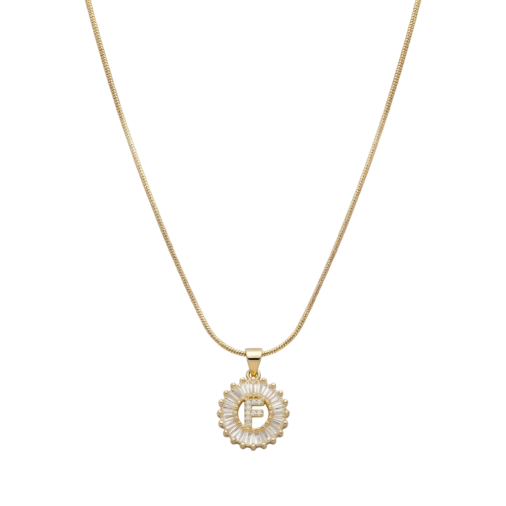 Initial Round Zirconia Hollow Letters Necklace - 18k Gold Plated