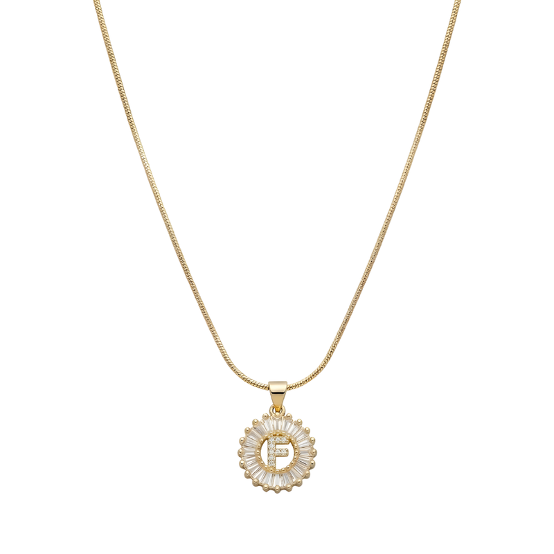 Initial Round Zirconia Hollow Letters Necklace - 18k Gold Plated F
