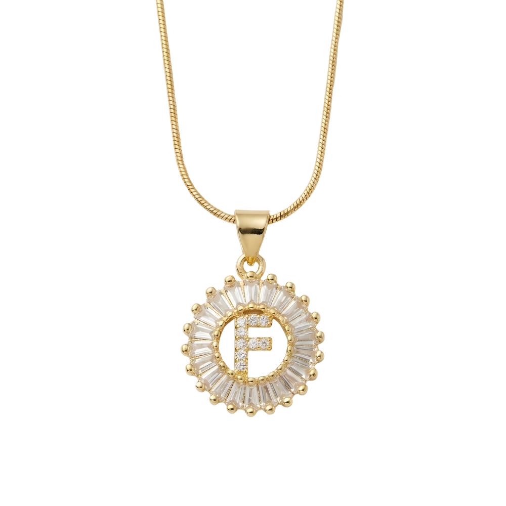 Initial Round Zirconia Hollow Letters Necklace - 18k Gold Plated