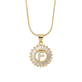 Initial Round Zirconia Hollow Letters Necklace - 18k Gold Plated