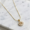 Initial Round Zirconia Hollow Letters Necklace - 18k Gold Plated