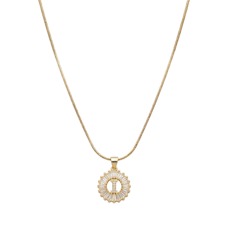 Initial Round Zirconia Hollow Letters Necklace - 18k Gold Plated I