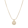 Initial Round Zirconia Hollow Letters Necklace - 18k Gold Plated