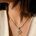 Initial Round Zirconia Hollow Letters Necklace - 18k Gold Plated