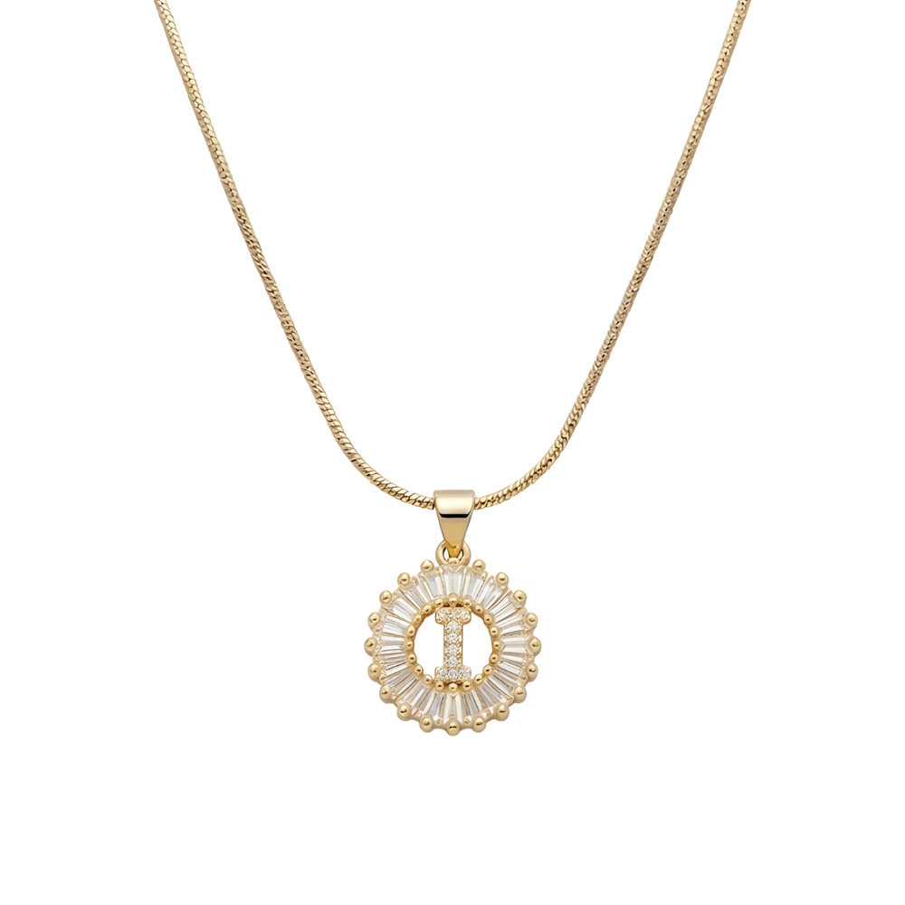 Initial Round Zirconia Hollow Letters Necklace - 18k Gold Plated