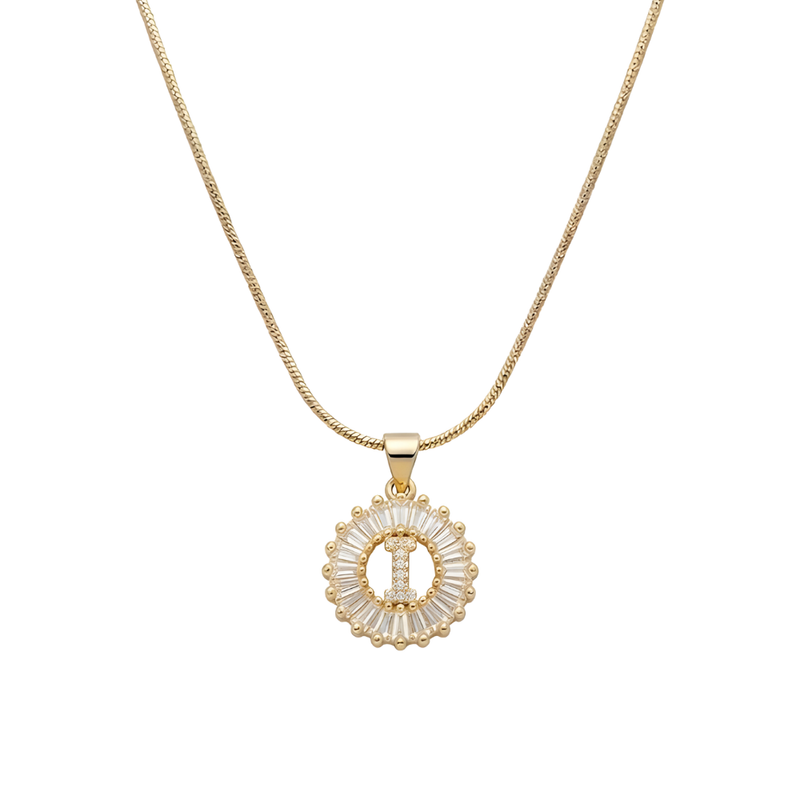 Initial Round Zirconia Hollow Letters Necklace - 18k Gold Plated