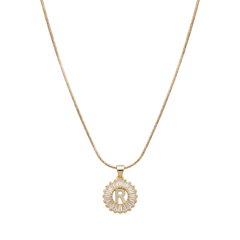 Initial Round Zirconia Hollow Letters Necklace - 18k Gold Plated R