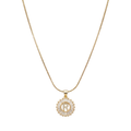 Initial Round Zirconia Hollow Letters Necklace - 18k Gold Plated