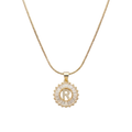 Initial Round Zirconia Hollow Letters Necklace - 18k Gold Plated