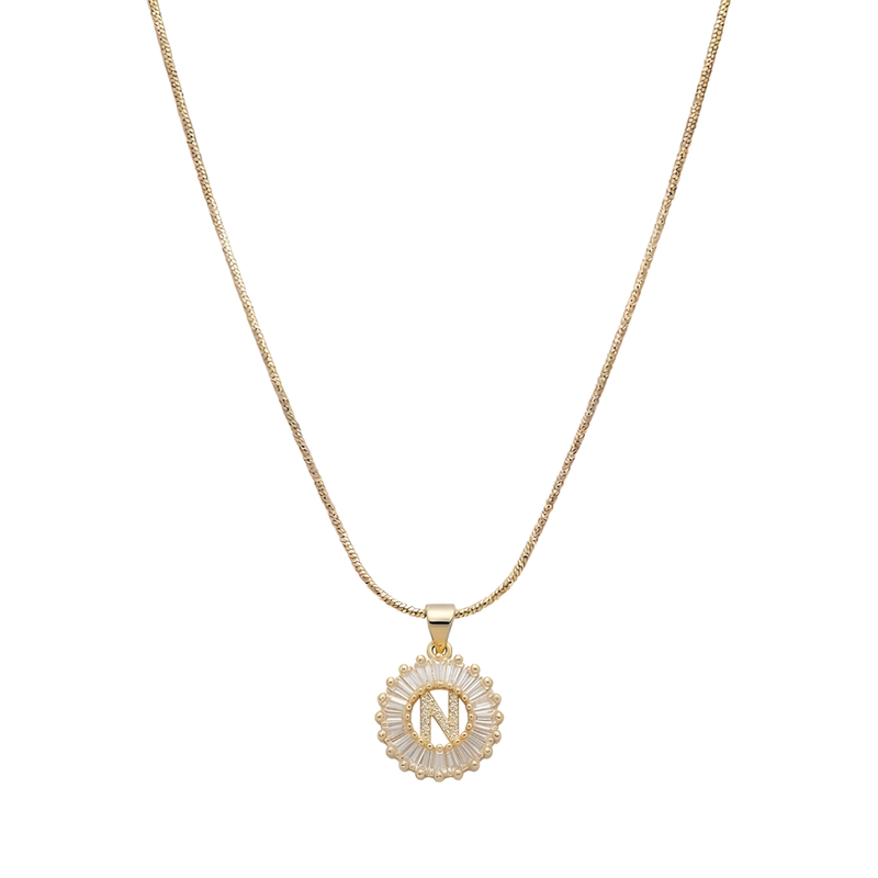 Initial Round Zirconia Hollow Letters Necklace - 18k Gold Plated N