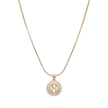 Initial Round Zirconia Hollow Letters Necklace - 18k Gold Plated