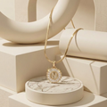 Initial Round Zirconia Hollow Letters Necklace - 18k Gold Plated
