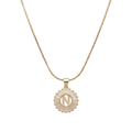 Initial Round Zirconia Hollow Letters Necklace - 18k Gold Plated