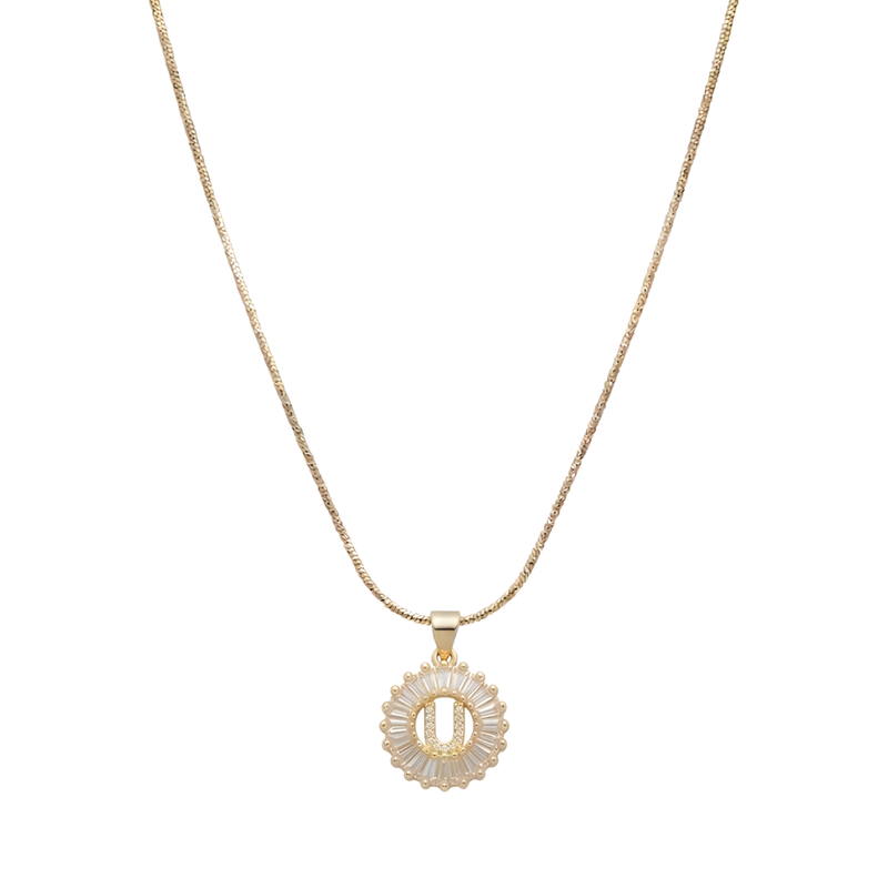 Initial Round Zirconia Hollow Letters Necklace - 18k Gold Plated U