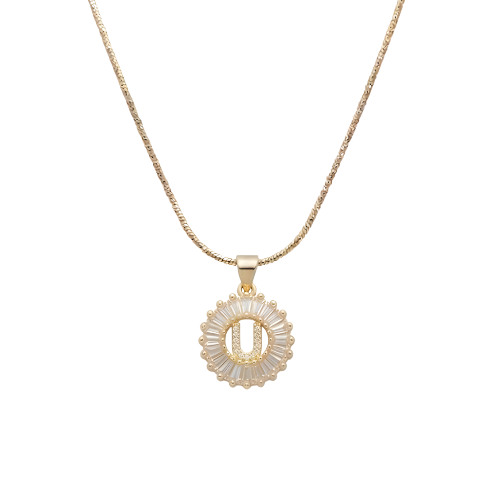Initial Round Zirconia Hollow Letters Necklace - 18k Gold Plated