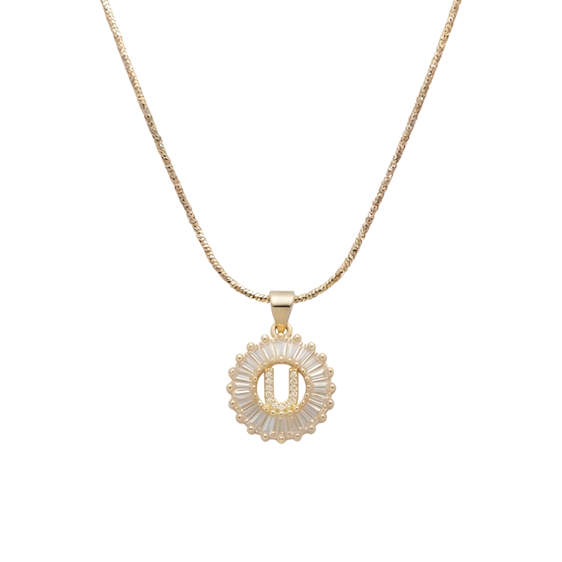 Initial Round Zirconia Hollow Letters Necklace - 18k Gold Plated