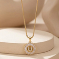 Initial Round Zirconia Hollow Letters Necklace - 18k Gold Plated