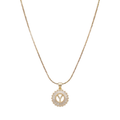 Initial Round Zirconia Hollow Letters Necklace - 18k Gold Plated