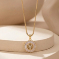 Initial Round Zirconia Hollow Letters Necklace - 18k Gold Plated
