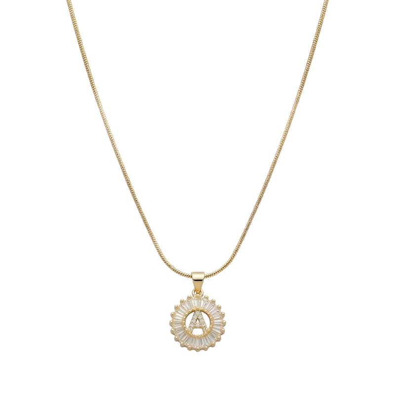 Initial Round Zirconia Hollow Letters Necklace - 18k Gold Plated A
