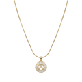 Initial Round Zirconia Hollow Letters Necklace - 18k Gold Plated