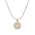 Initial Round Zirconia Hollow Letters Necklace - 18k Gold Plated