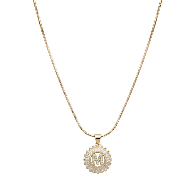 Initial Round Zirconia Hollow Letters Necklace - 18k Gold Plated M