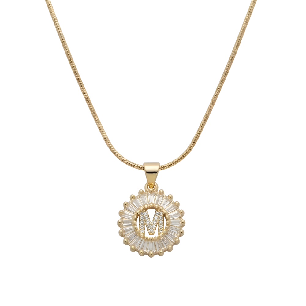 Initial Round Zirconia Hollow Letters Necklace - 18k Gold Plated