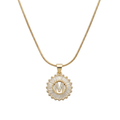 Initial Round Zirconia Hollow Letters Necklace - 18k Gold Plated